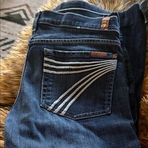 7 For All Mankind Dark Blue Bootcut Jeans with Contrast Pocket Stitching